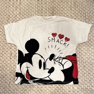 Disney/Zara Mickey and Minnie Mouse Kids T-Shirt - White & Black with Red Hearts